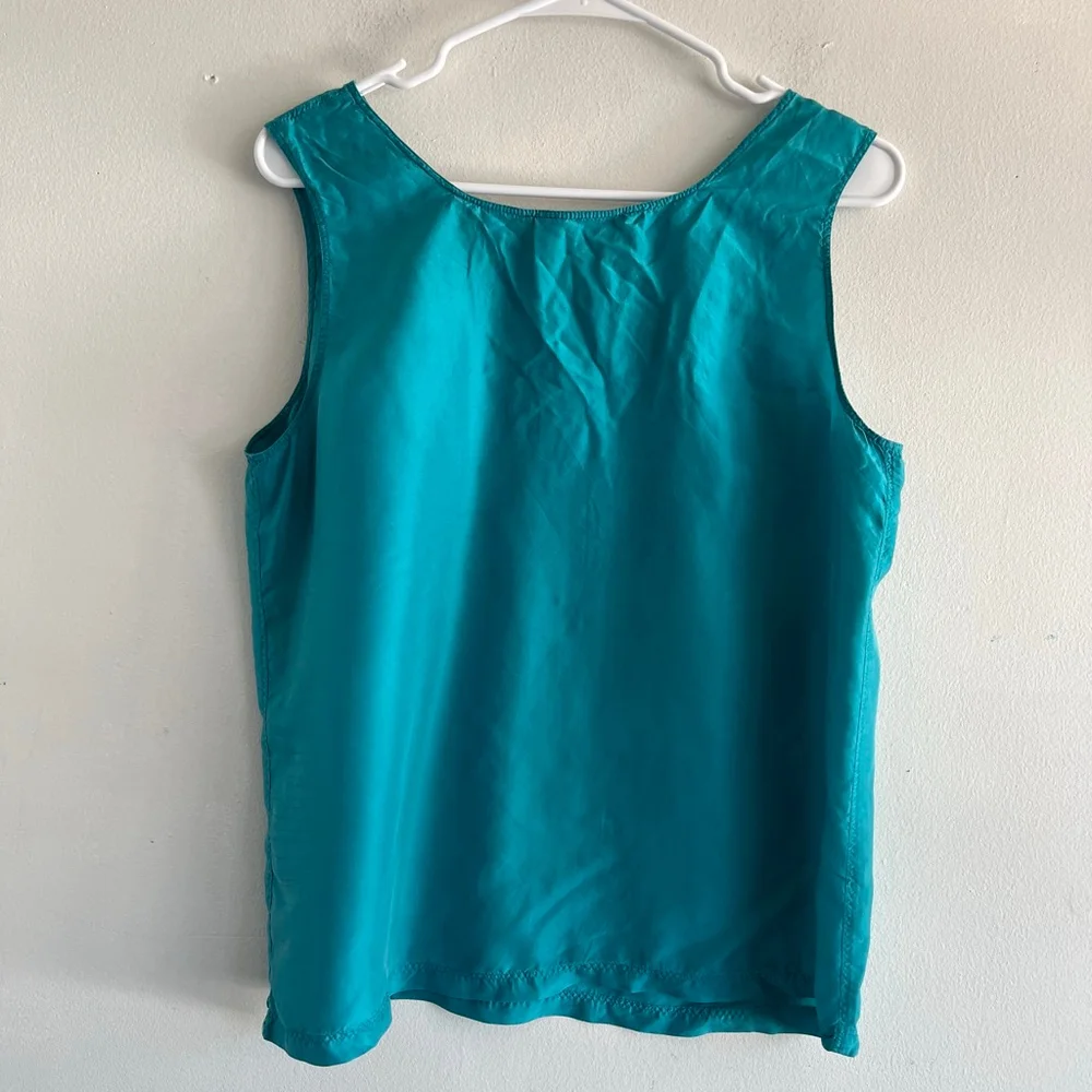 DIANEGILMAN Teal Silk Tank Top L